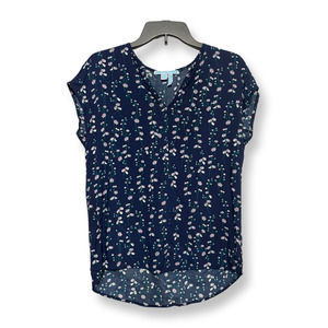 Draper James Womens Blouse Navy Floral Cap Sleeve V Neck High Low Pullover 0